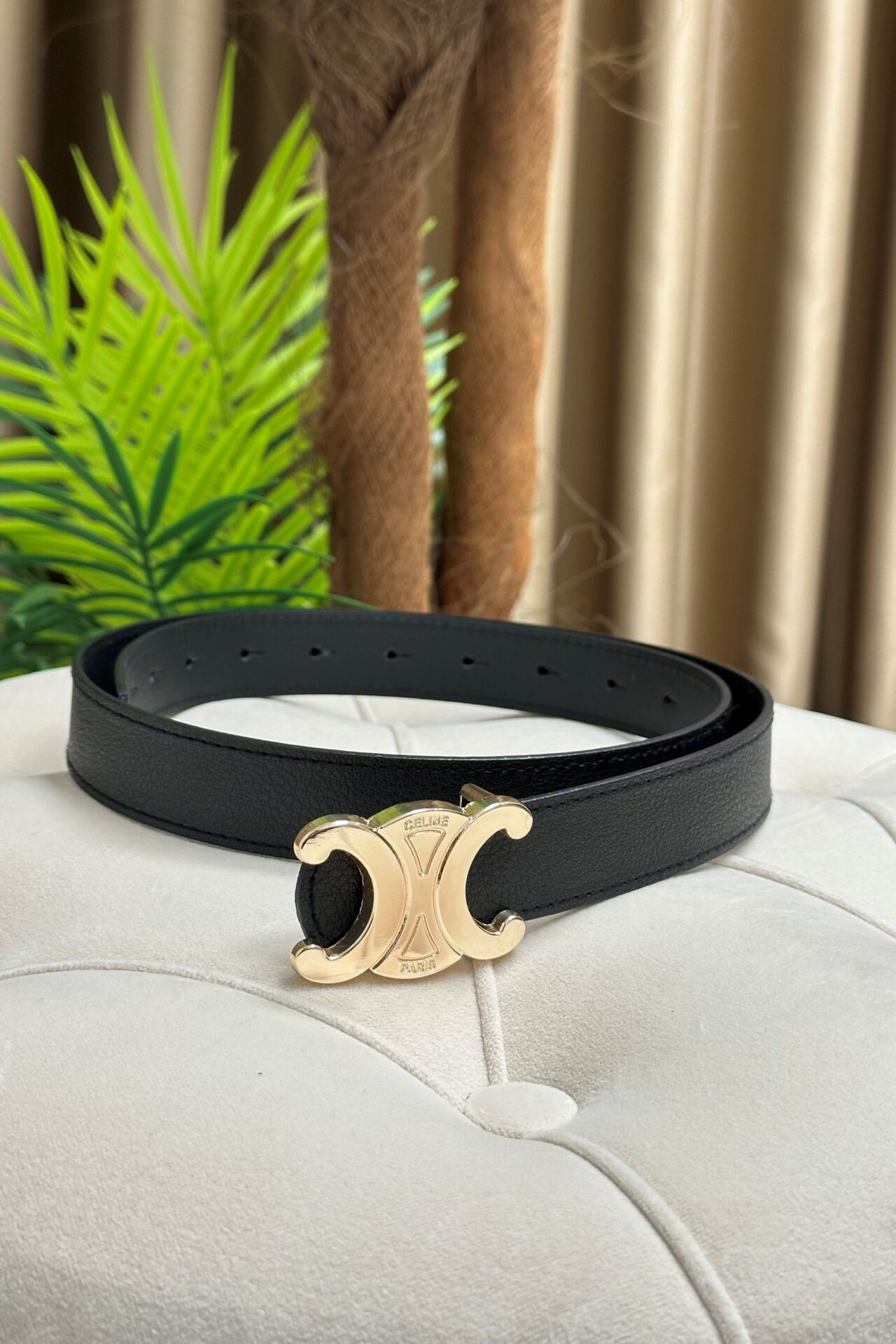 Deri Kemer (celine) Gold Tokalı Siyah