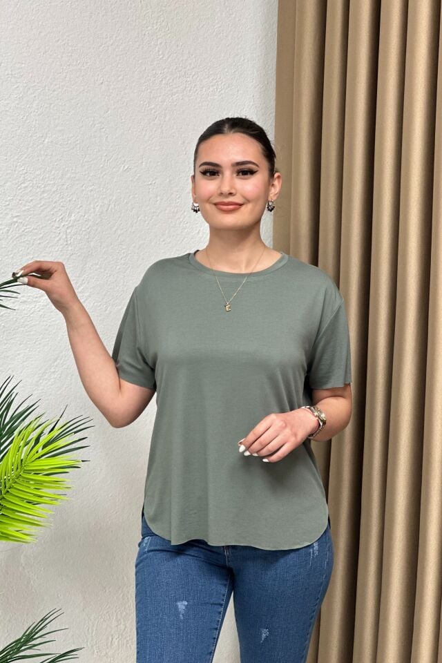 Modal Kumaş T-Shirt Haki Yeşil
