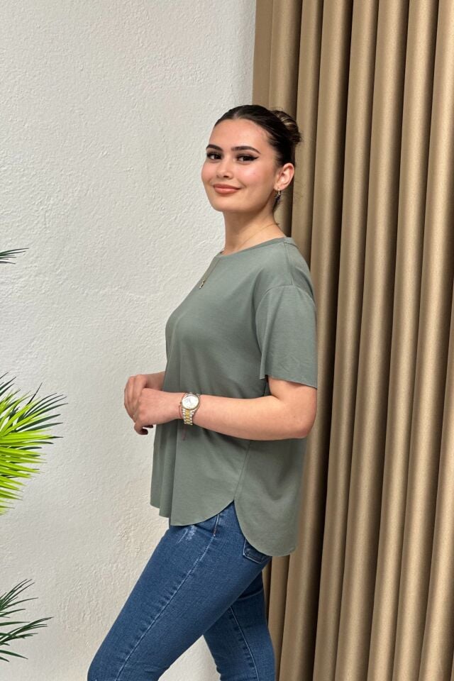 Modal Kumaş T-Shirt Haki Yeşil