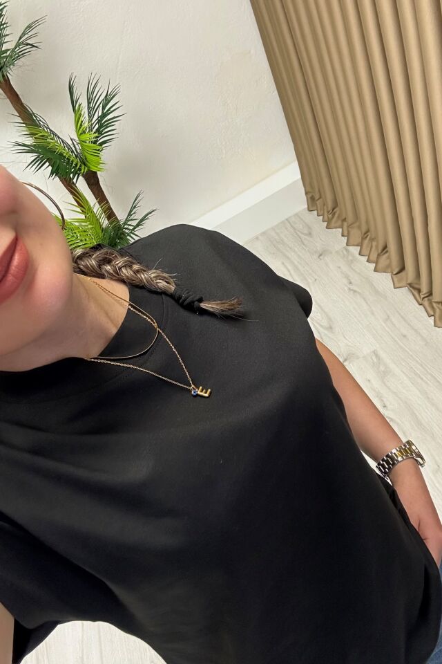 Dik Yaka Süprem Kumaş Basic T-Shirt Siyah