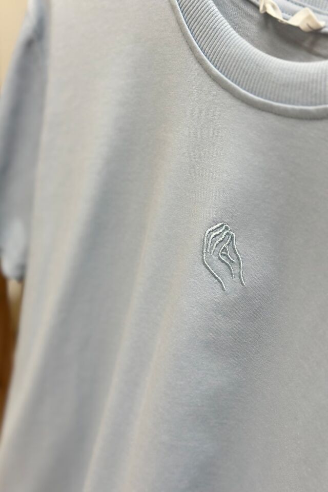 Nakışlı Süprem Kumaş Basic T-Shirt Beyaz