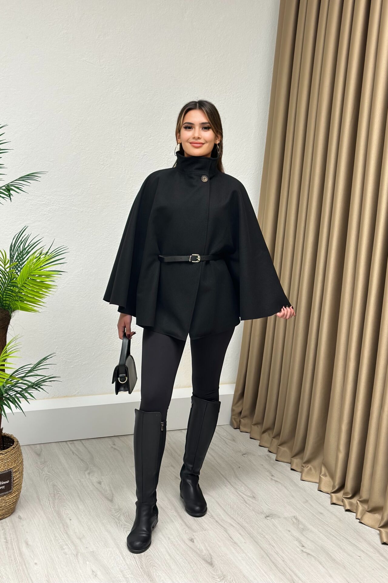 Kemerli Kaşe Panço Siyah