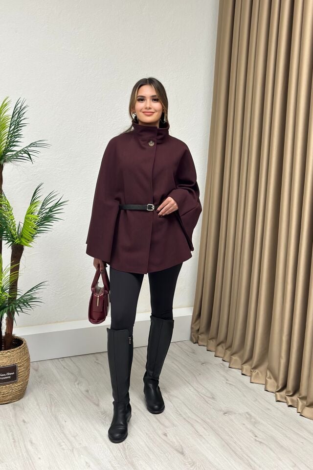 Kemerli Kaşe Panço Bordo