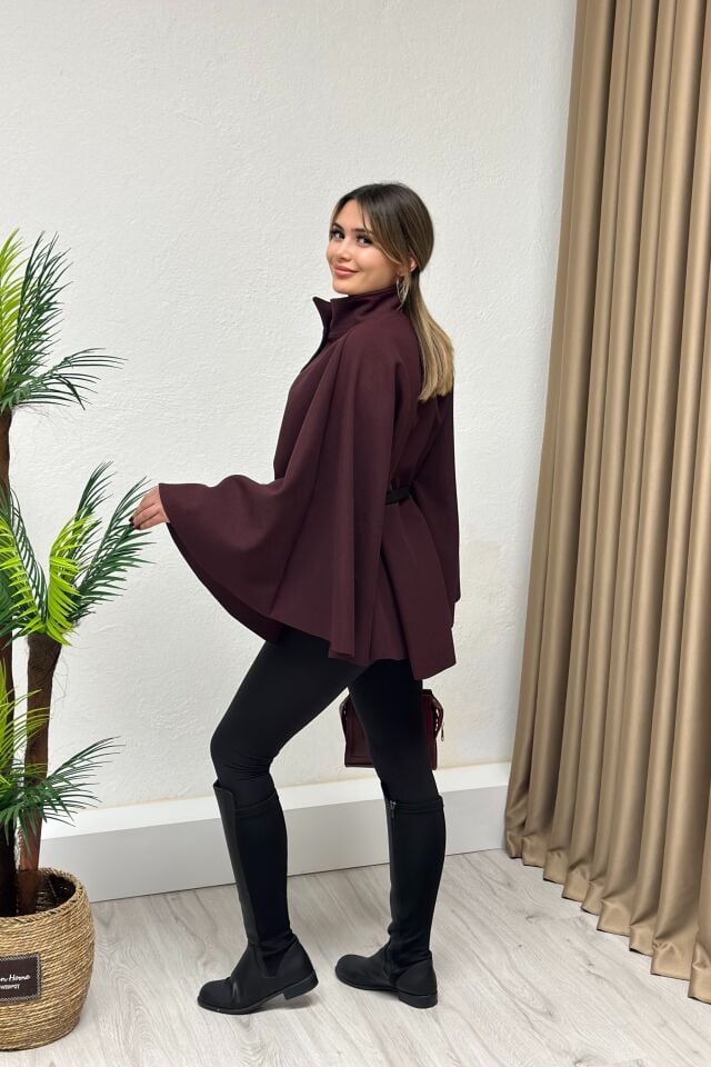 Kemerli Kaşe Panço Bordo