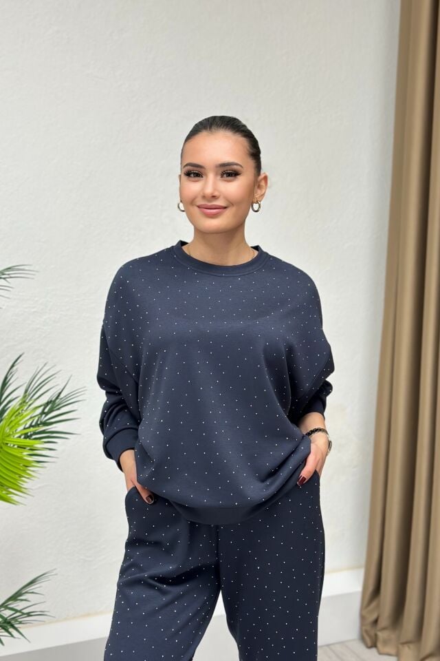 Modal Kumaş Taşlı Takım Antrasit