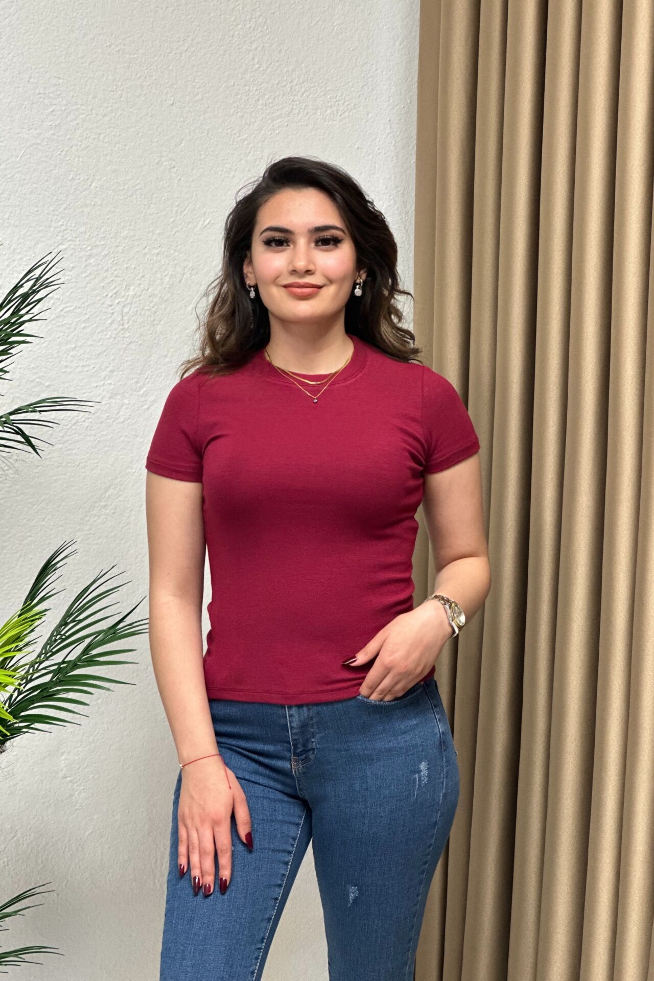 Oysho Kısa Kol Body Bordo