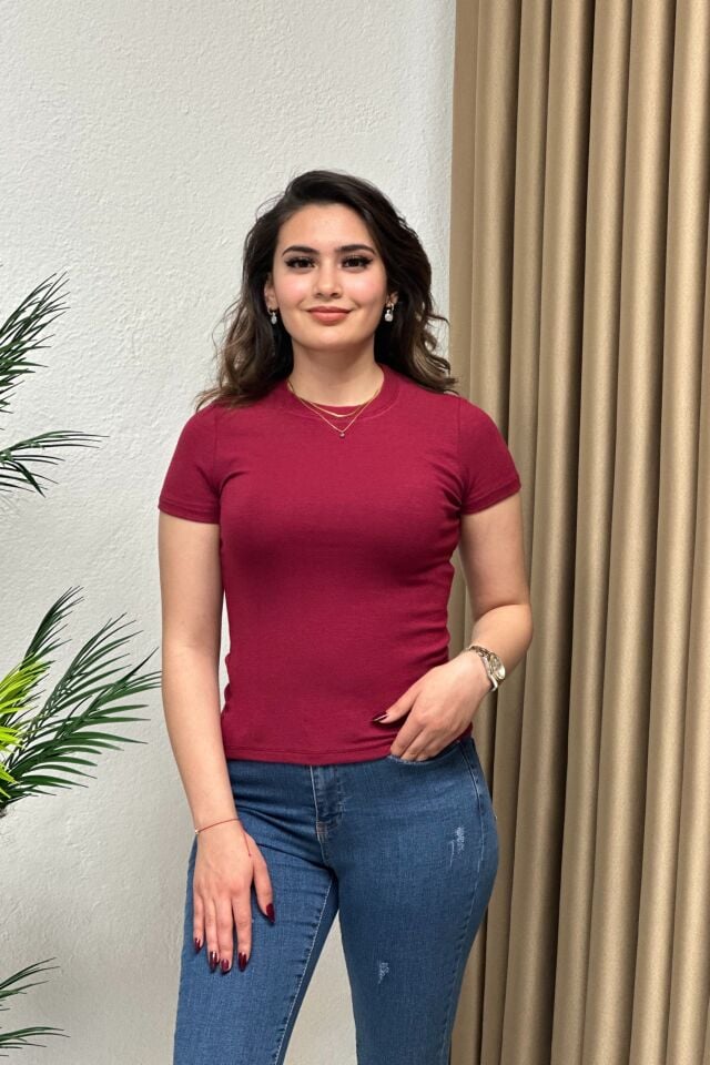 Oysho Kısa Kol Body Bordo