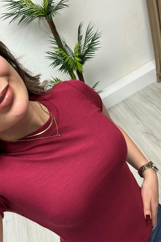 Oysho Kısa Kol Body Bordo