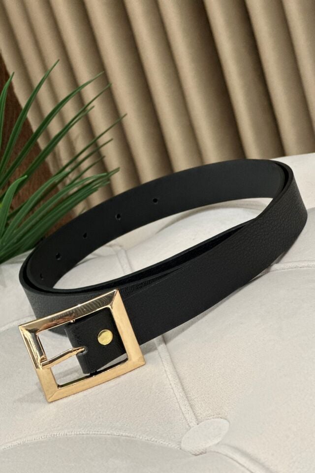 Kare Gold Tokalı Siyah Kemer