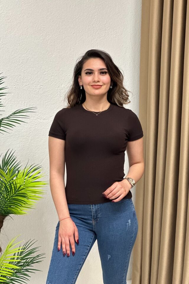 Oysho Kısa Kol Body Kahverengi