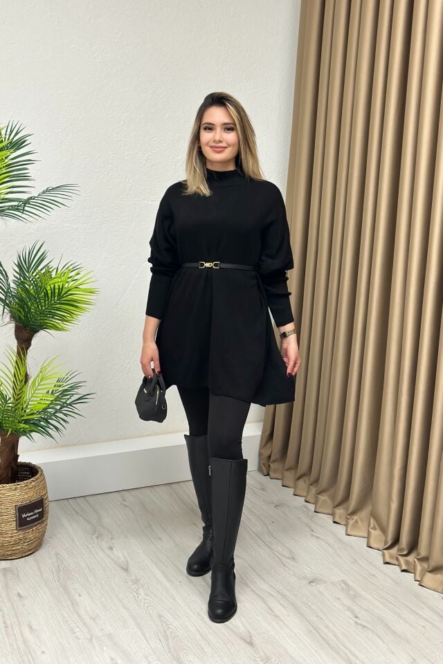 Dik Yaka Triko Panço Siyah