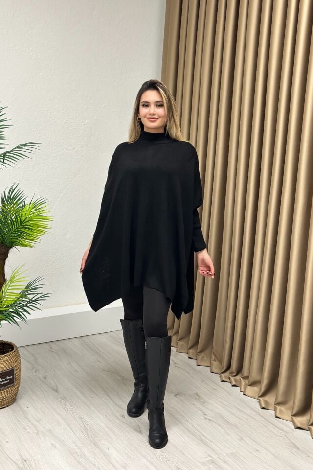 Dik Yaka Triko Panço Siyah