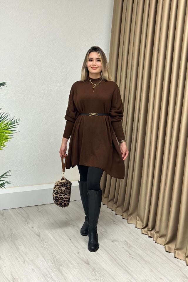 Dik Yaka Triko Panço Acı Kahve