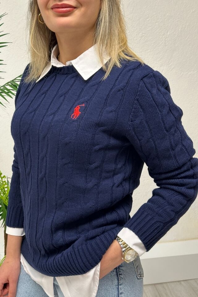 Marka Model Göğsü Nakışlı Triko Kazak Lacivert