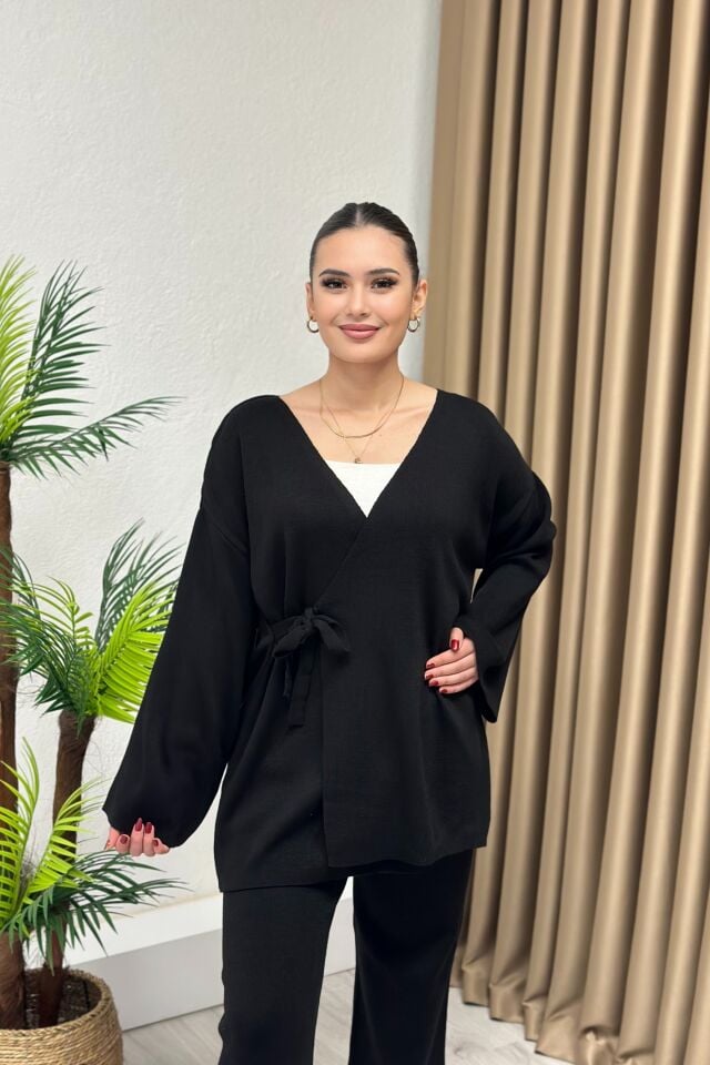 Kruvaze İkili Triko Takım Siyah