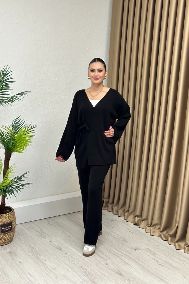 Kruvaze İkili Triko Takım Siyah