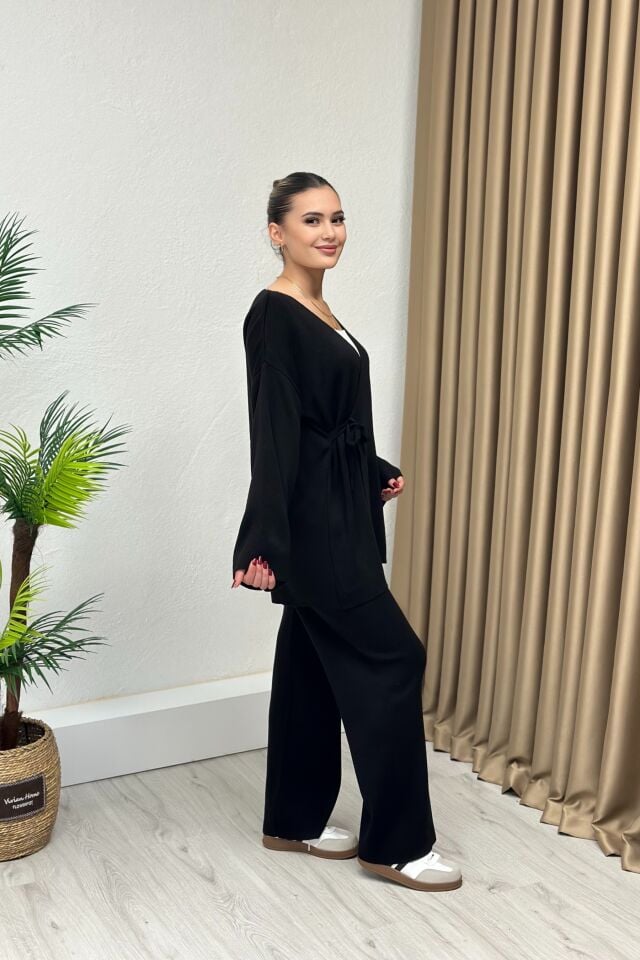 Kruvaze İkili Triko Takım Siyah