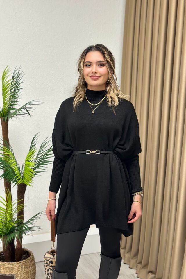 Dik Yaka Triko Panço Siyah