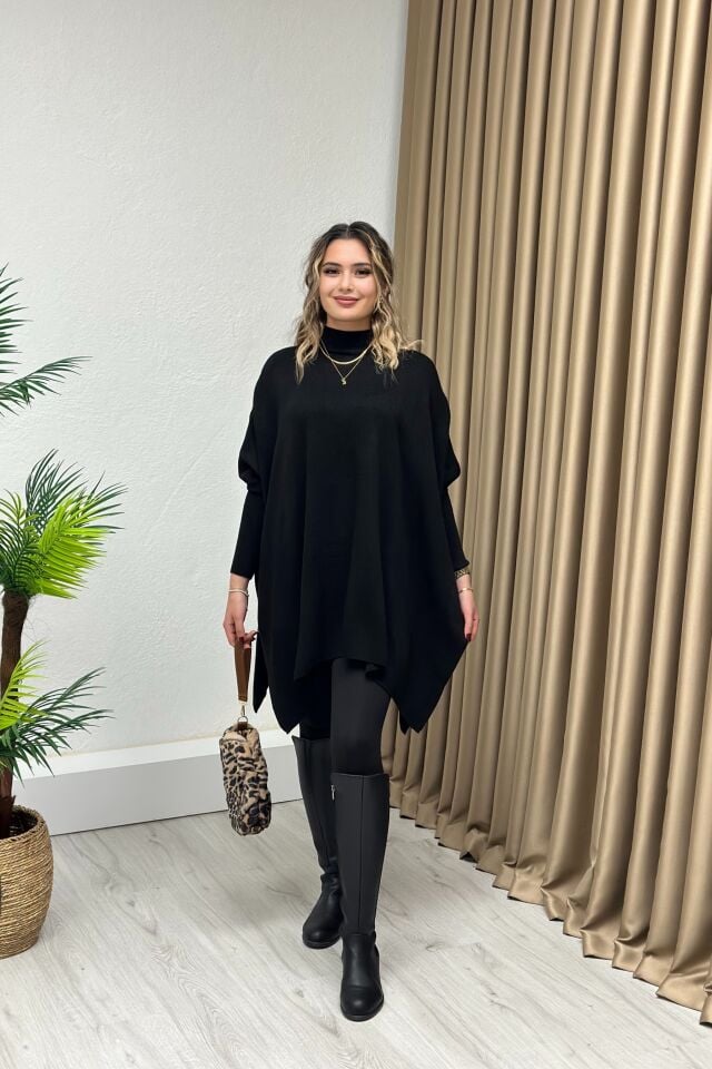 Dik Yaka Triko Panço Siyah