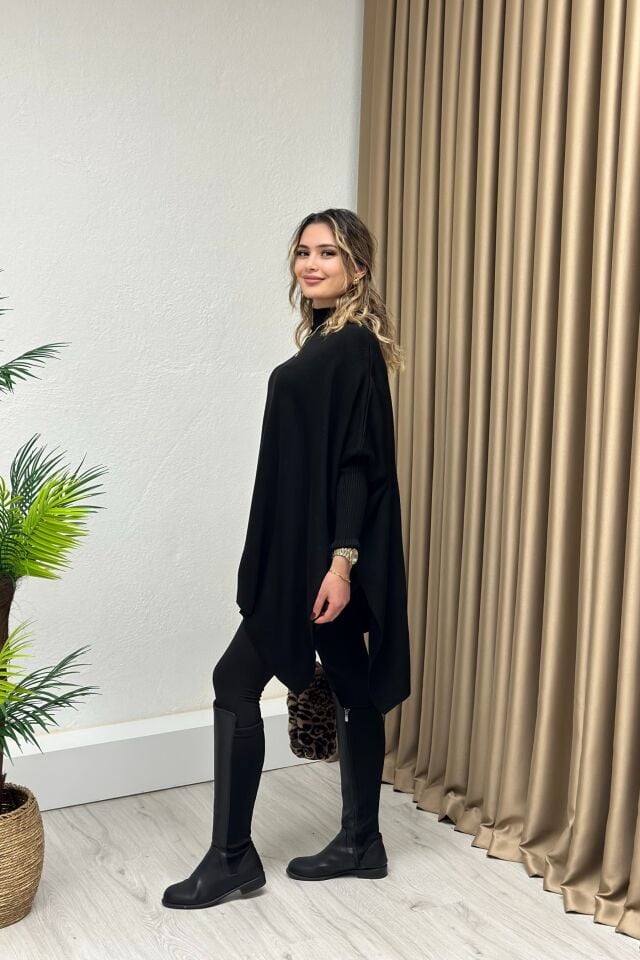 Dik Yaka Triko Panço Siyah