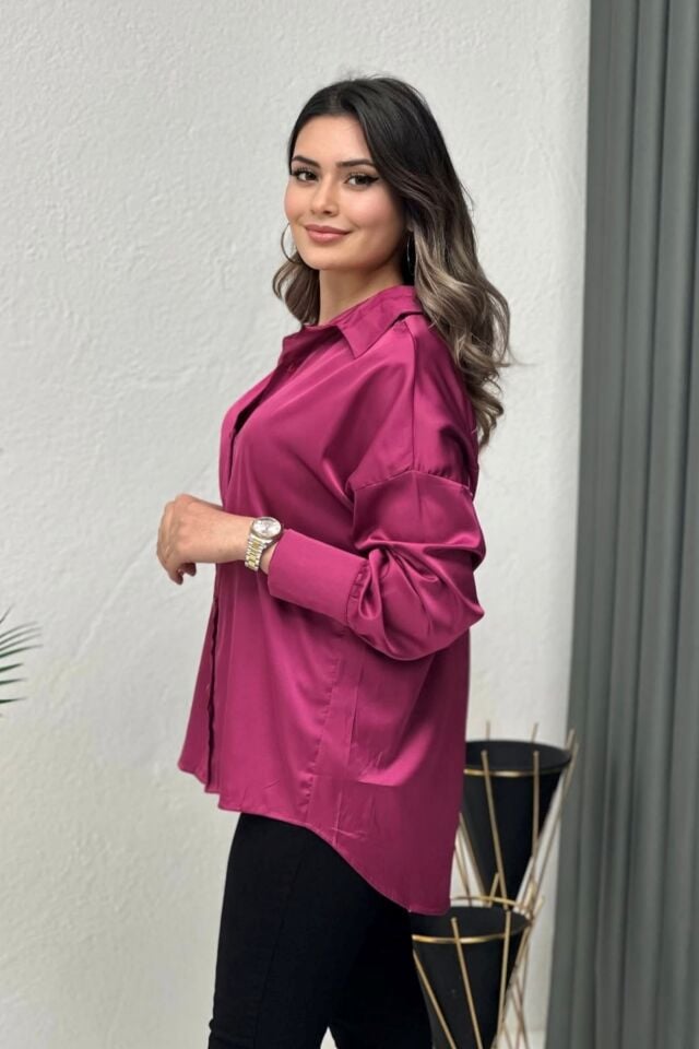 Premium Saten Gömlek Fuşya