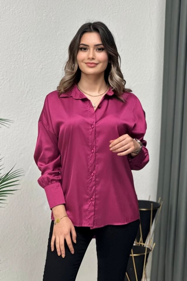 Premium Saten Gömlek Fuşya