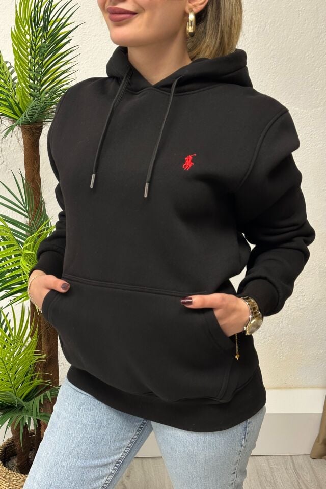 Orjinal Marka Kapşonlu Unisex Sweatshirt Siyah