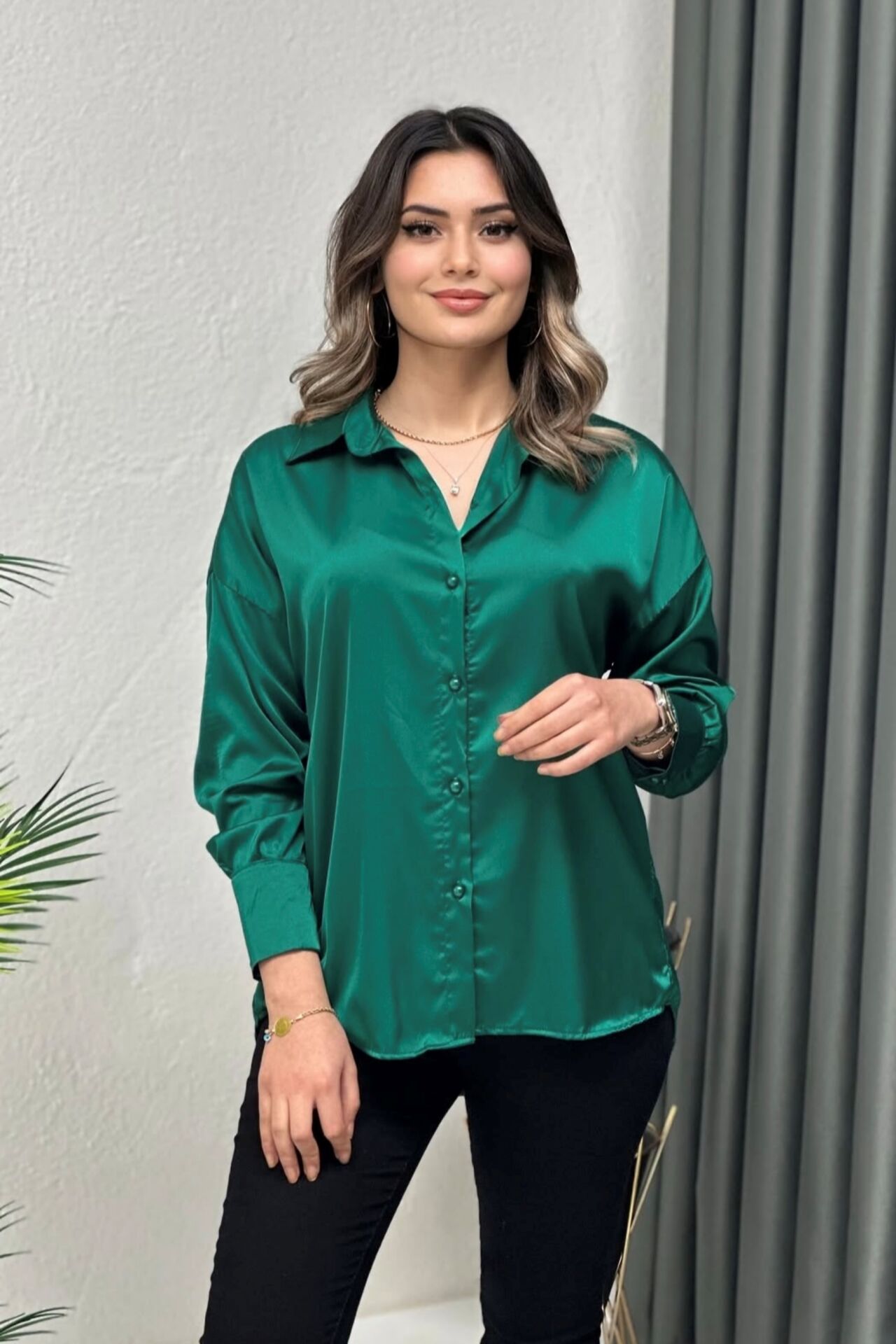 Premium Saten Gömlek Yeşil
