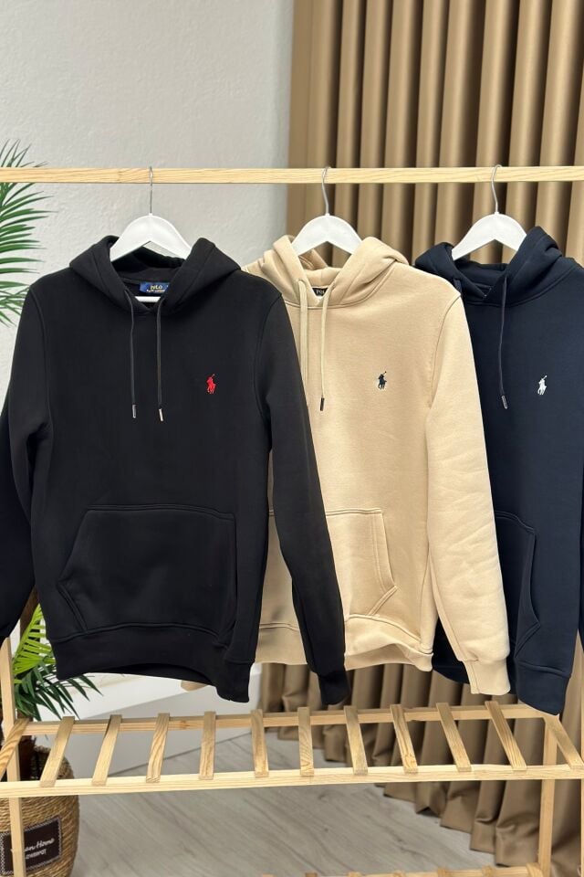 Orjinal Marka Kapşonlu Unisex Sweatshirt Bej