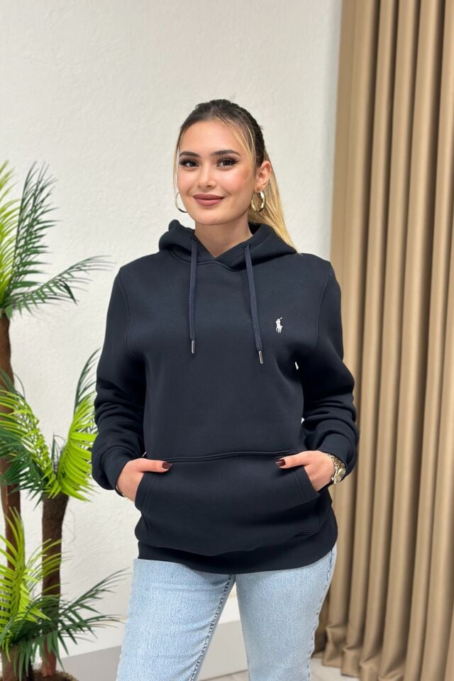 Orjinal Marka Kapşonlu Unisex Sweatshirt Lacivert