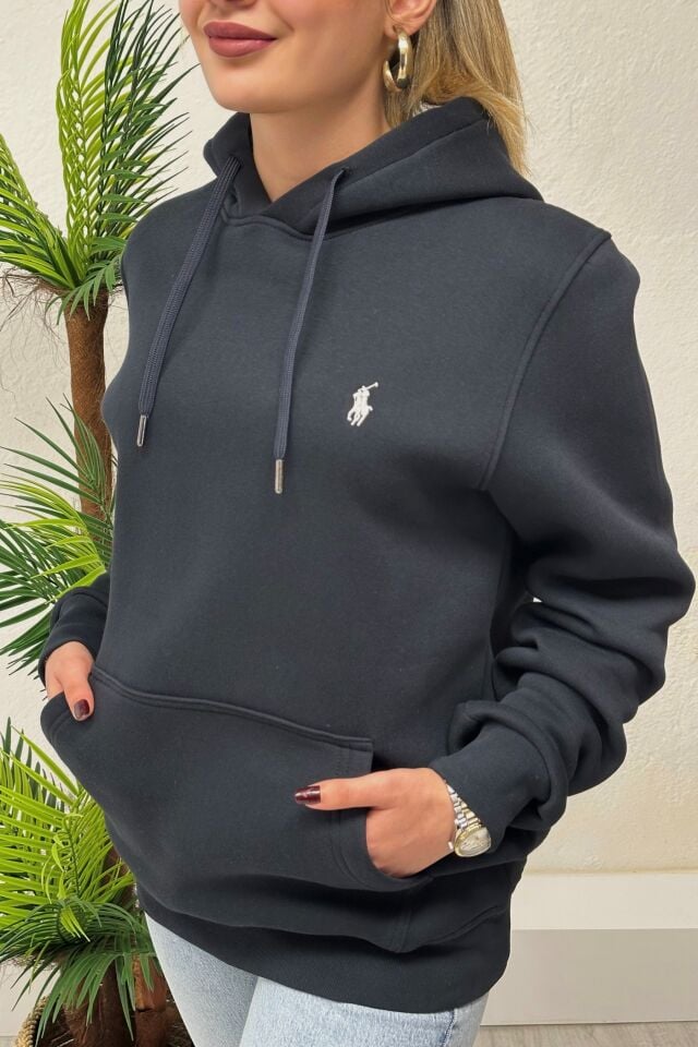 Orjinal Marka Kapşonlu Unisex Sweatshirt Lacivert