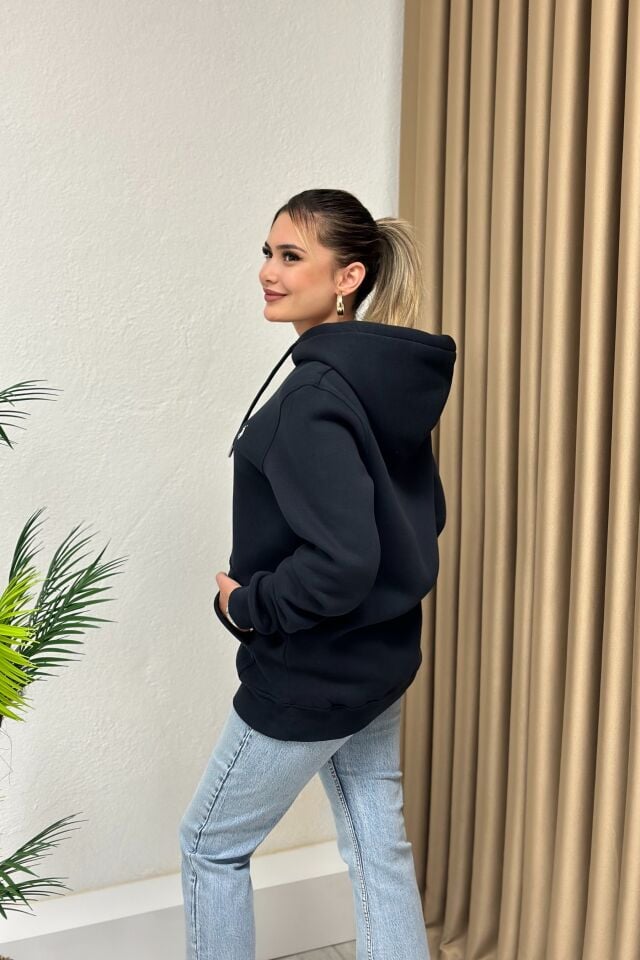 Orjinal Marka Kapşonlu Unisex Sweatshirt Lacivert