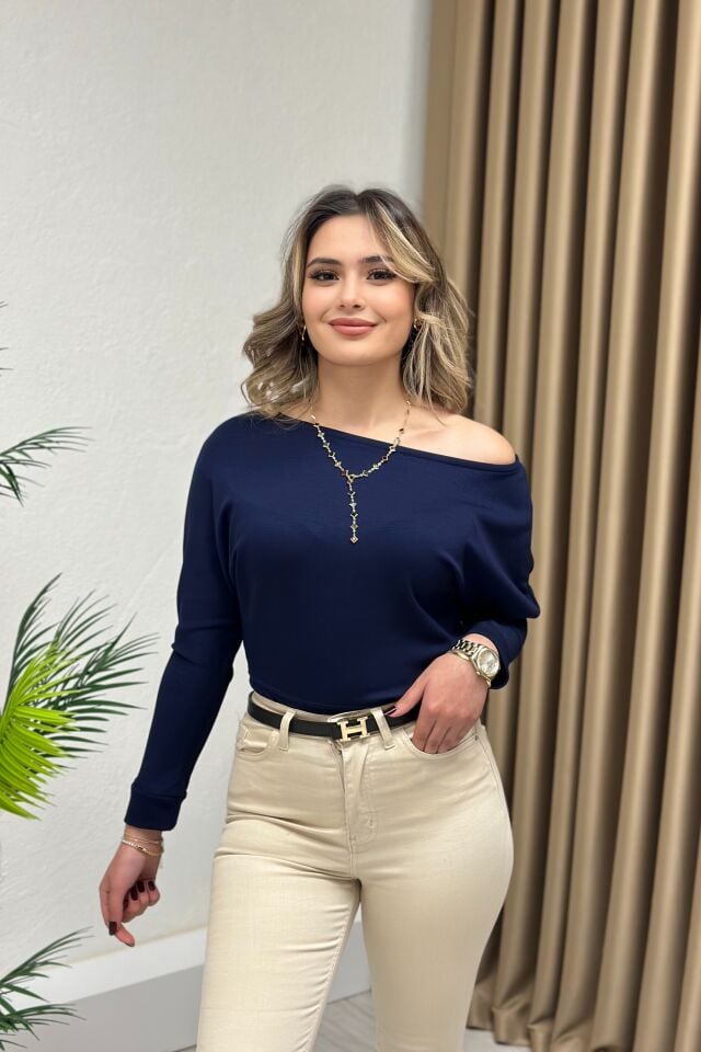 Düşük Omuz Modal Kumaş Oysho Bluz Lacivert