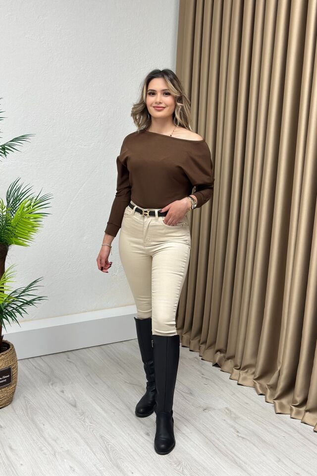 Düşük Omuz Modal Kumaş Oysho Bluz Acı Kahve