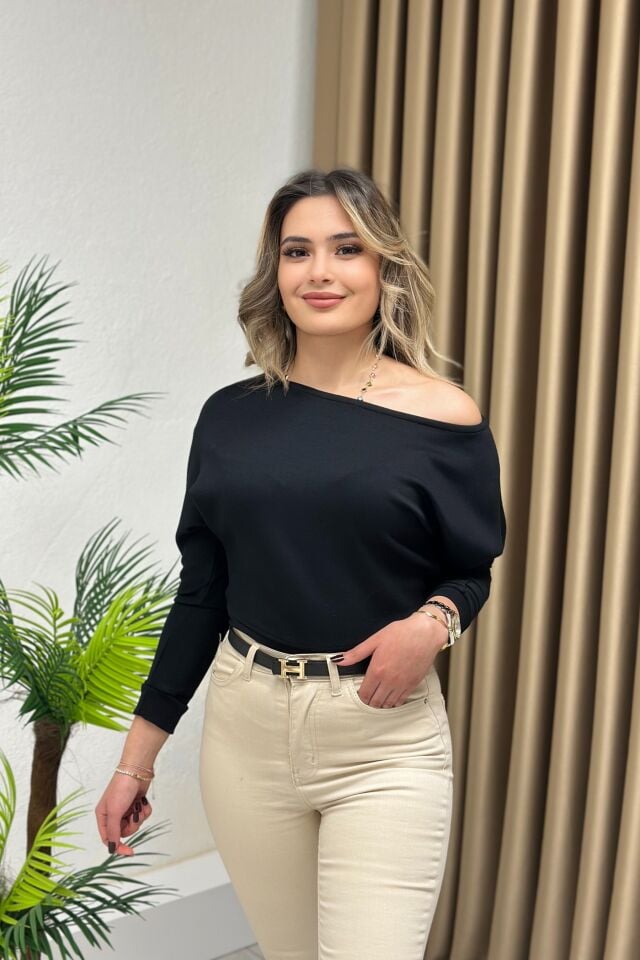 Düşük Omuz Modal Kumaş Oysho Bluz Siyah
