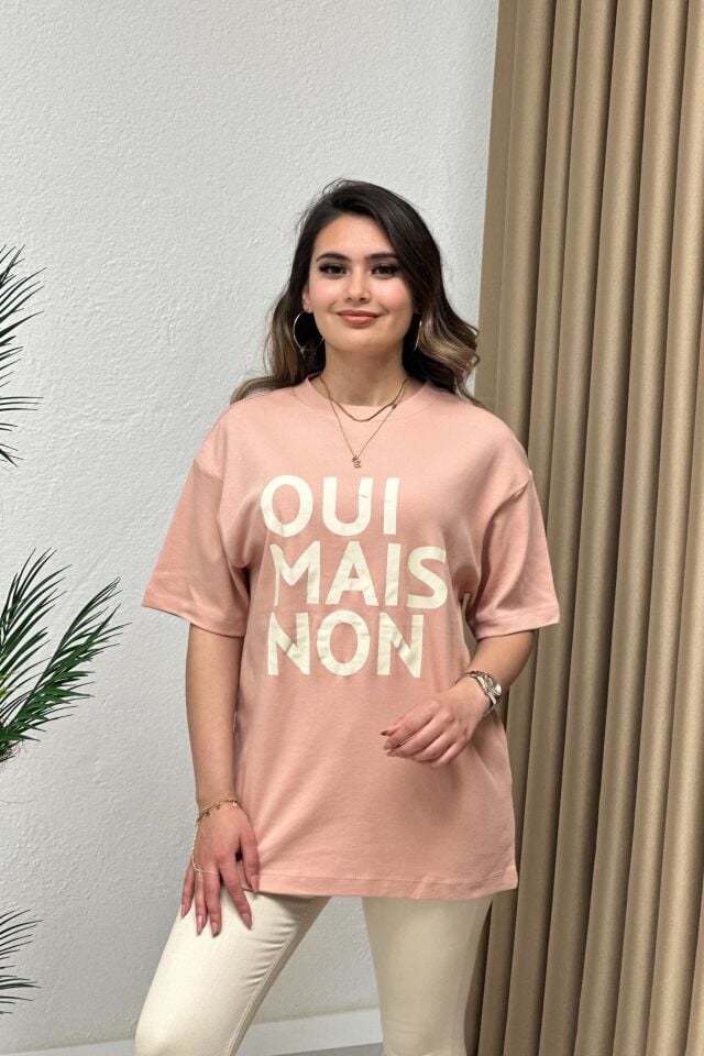 Orj. Marka Baskılı T-Shirt Pudra