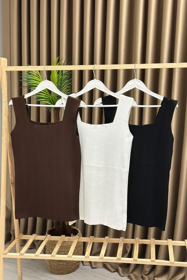 Büyük Beden Elit Triko Kare Yaka Askılı Atlet Beyaz