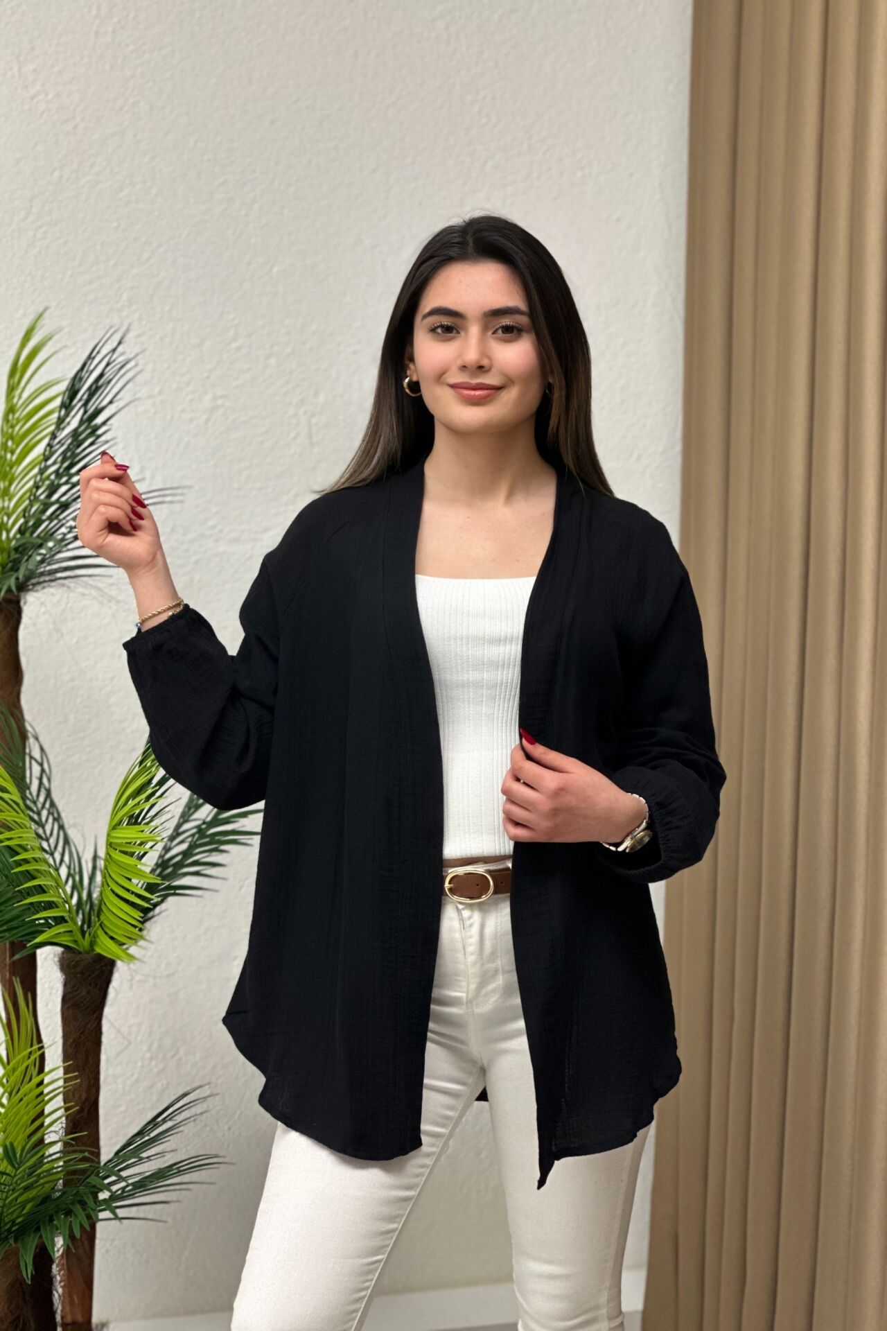 Müslin Kumaş Kimono Siyah