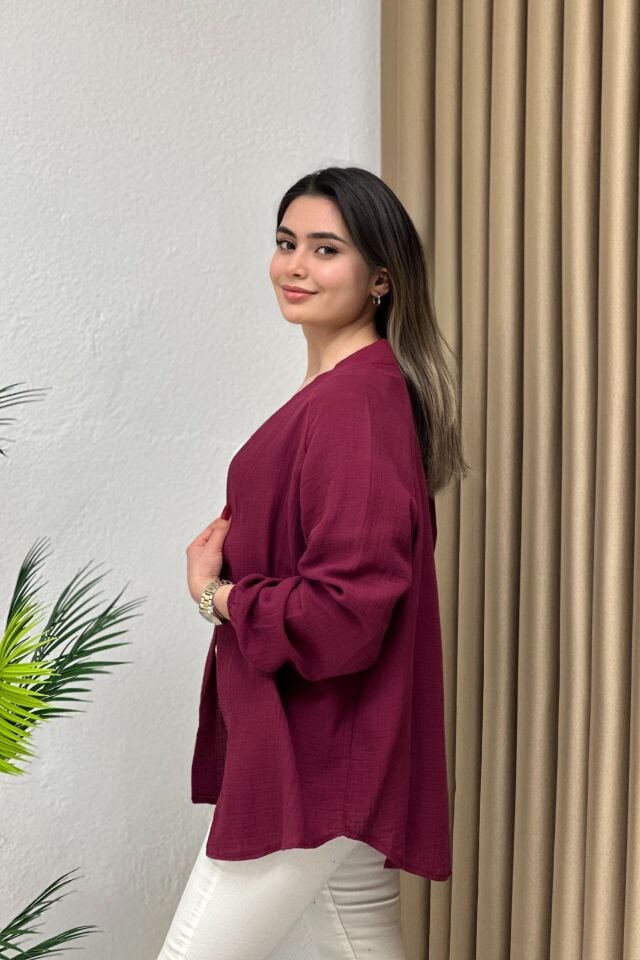 Müslin Kumaş Kimono Bordo