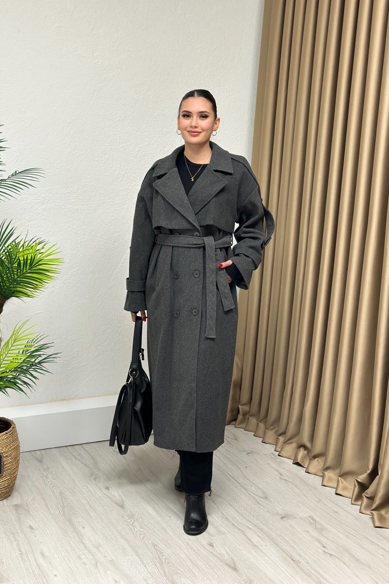 Lüx Kalite Kaşe Kaban Antrasit