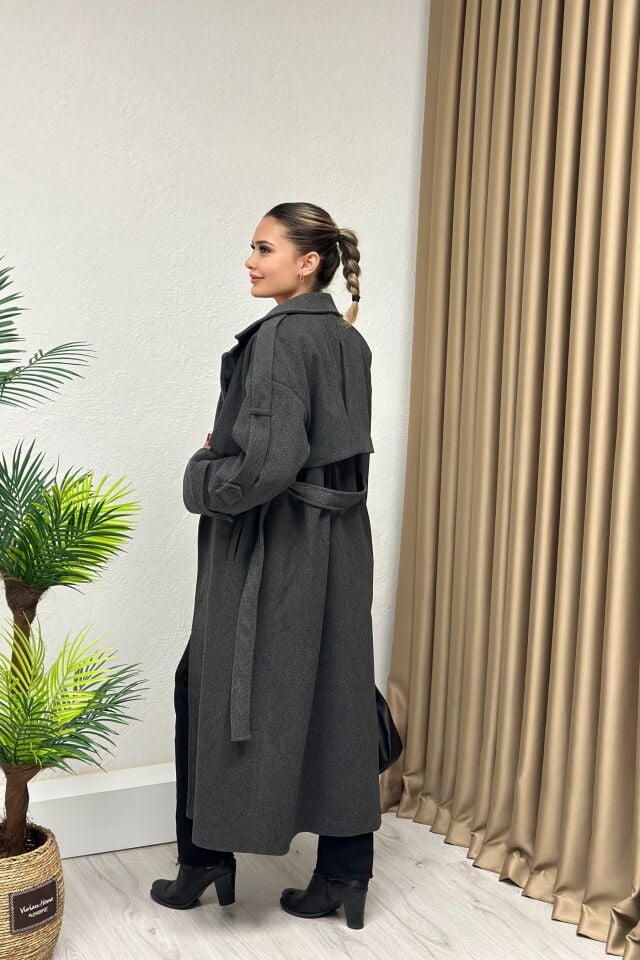 Lüx Kalite Kaşe Kaban Antrasit