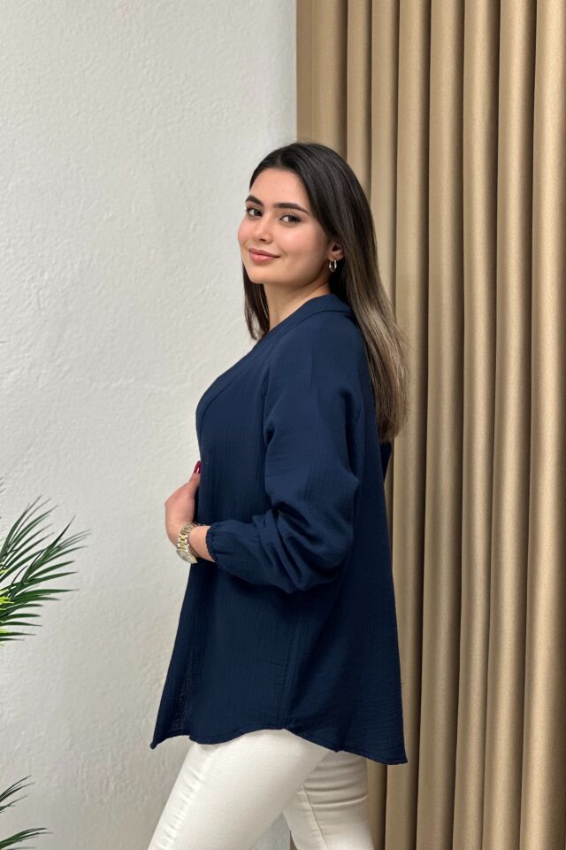 Müslin Kumaş Kimono İndigo Mavi