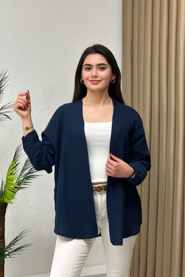 Müslin Kumaş Kimono İndigo Mavi