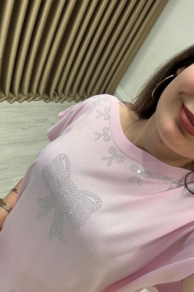 Fiyonk Detaylı Merserize Bluz Pembe