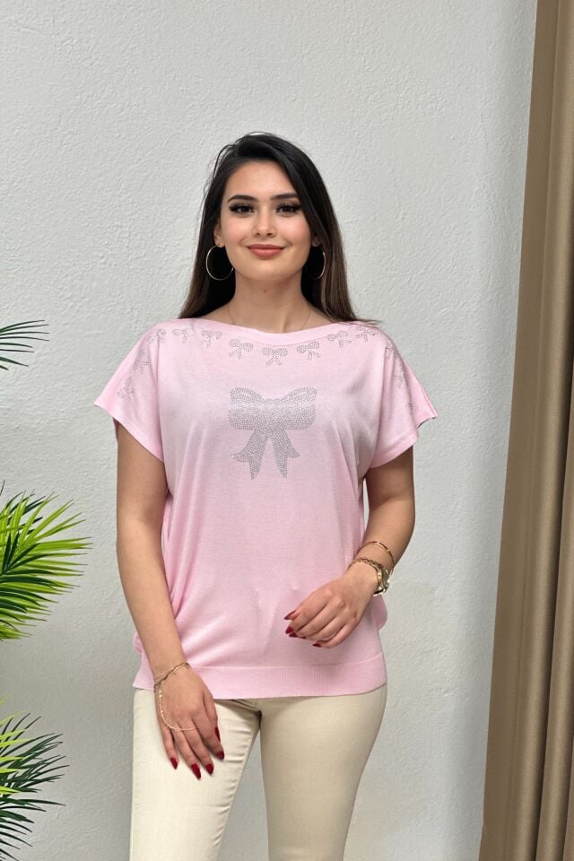 Fiyonk Detaylı Merserize Bluz Pembe