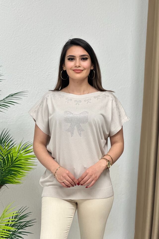 Fiyonk Detaylı Merserize Bluz Vizon
