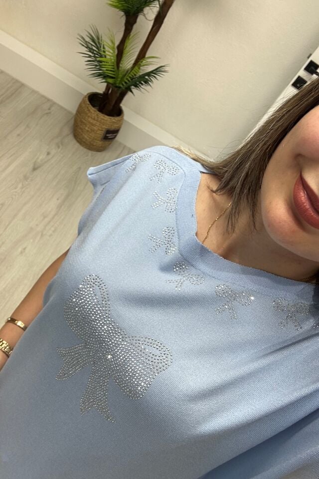 Fiyonk Detaylı Merserize Bluz Bebe Mavi