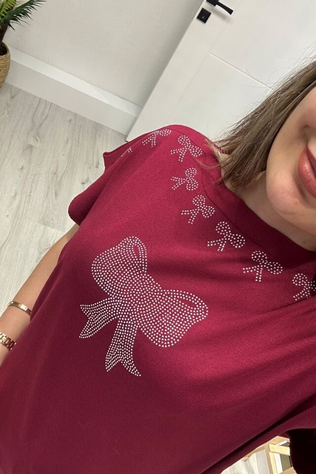 Fiyonk Detaylı Merserize Bluz Bordo