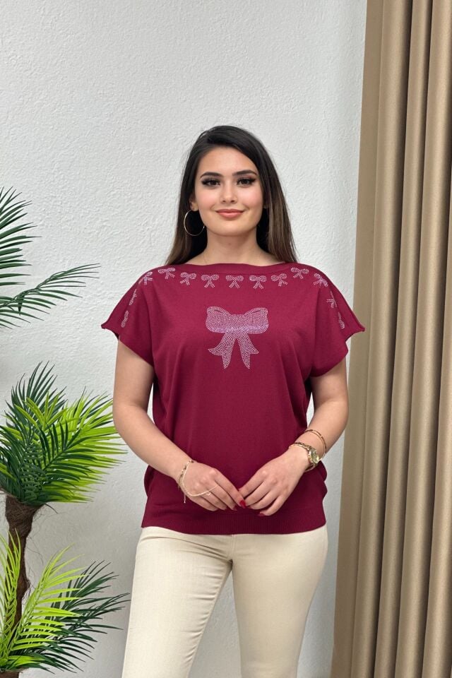 Fiyonk Detaylı Merserize Bluz Bordo