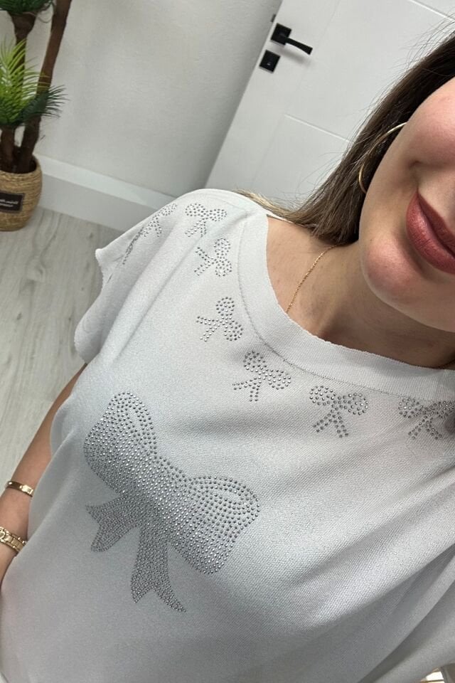 Fiyonk Detaylı Merserize Bluz Beyaz